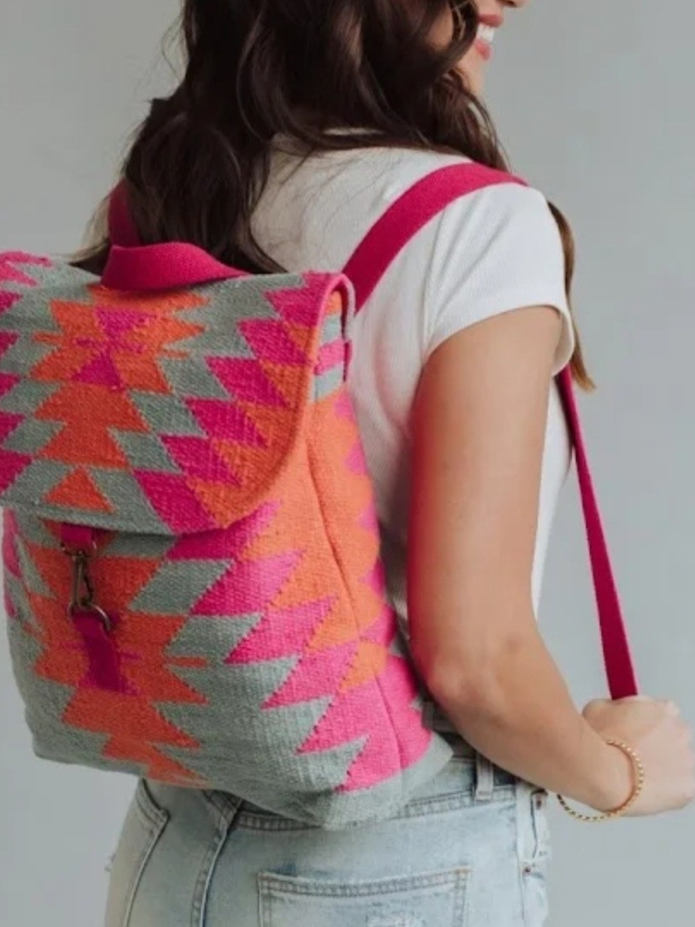 Woven Aztec Backpack - Pink  Orange And Slate Panache Apparel NWT